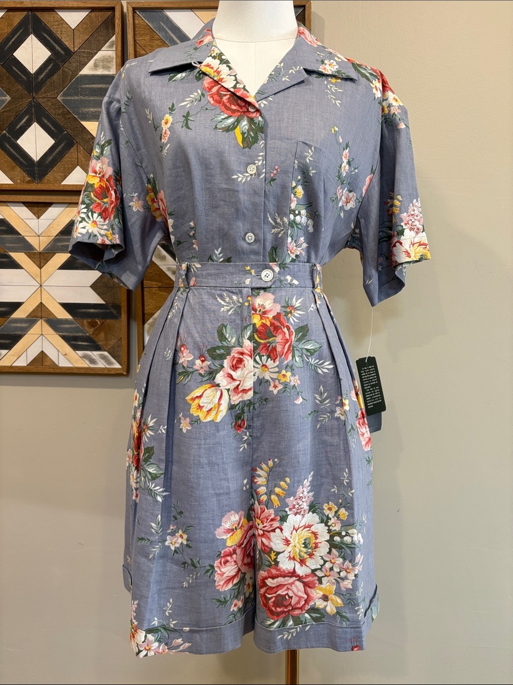 Vintage Lauren Ralph Lauren Blue Floral Linen Cottagecore Button-Up Top 12 NWT